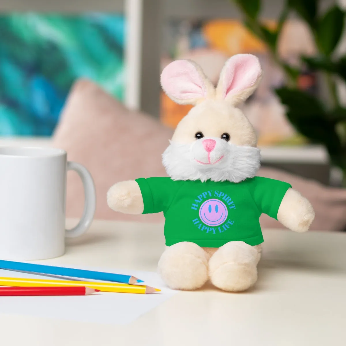 Happy Spirit Happy Life Stuffie, Stuffy, Stuffed Animals with Tee, Happy Mind Gift, Inspo , Love Toy Panda, Bear, Bunny, Jaguar, She