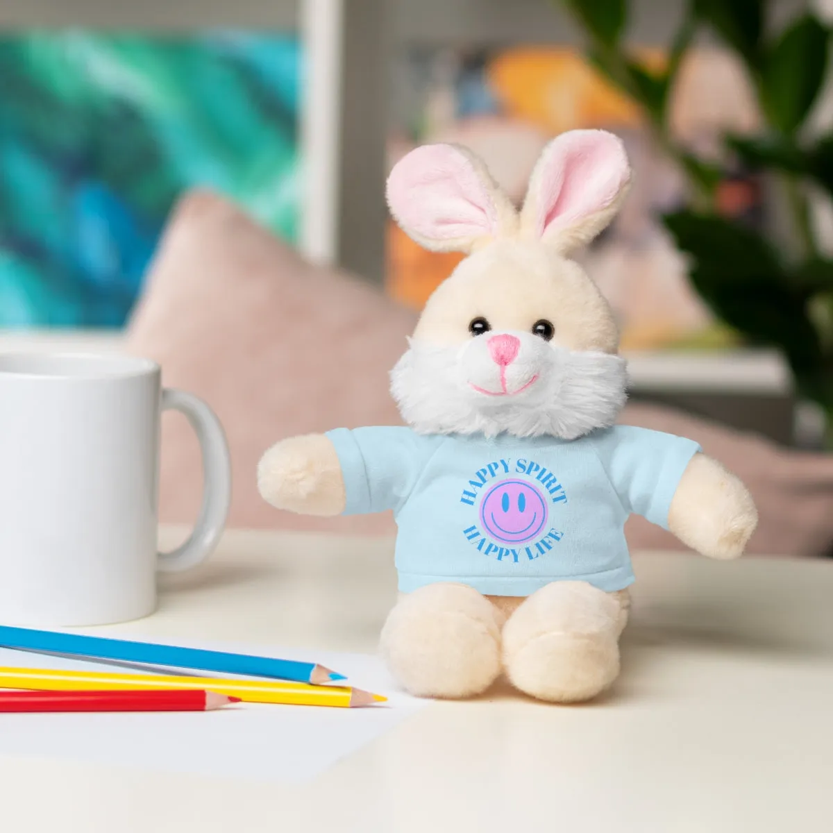Happy Spirit Happy Life Stuffie, Stuffy, Stuffed Animals with Tee, Happy Mind Gift, Inspo , Love Toy Panda, Bear, Bunny, Jaguar, She