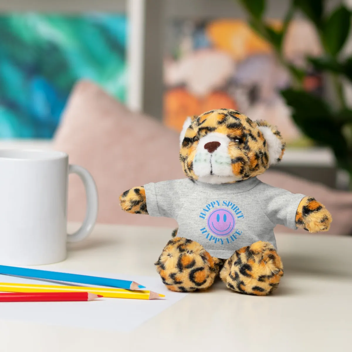 Happy Spirit Happy Life Stuffie, Stuffy, Stuffed Animals with Tee, Happy Mind Gift, Inspo , Love Toy Panda, Bear, Bunny, Jaguar, She
