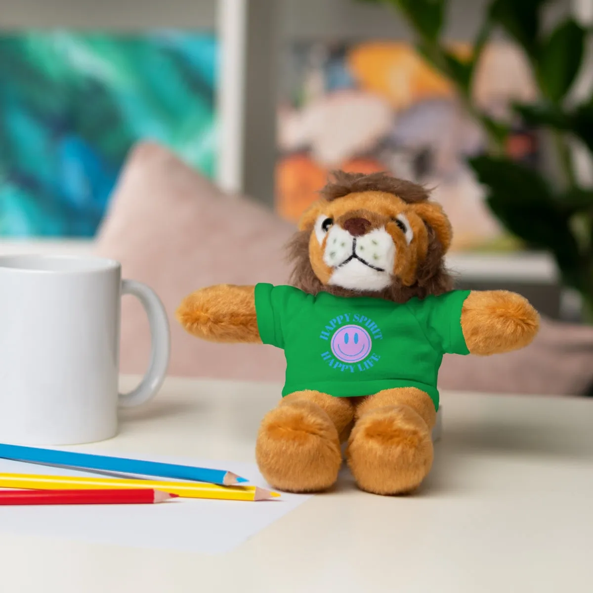 Happy Spirit Happy Life Stuffie, Stuffy, Stuffed Animals with Tee, Happy Mind Gift, Inspo , Love Toy Panda, Bear, Bunny, Jaguar, She