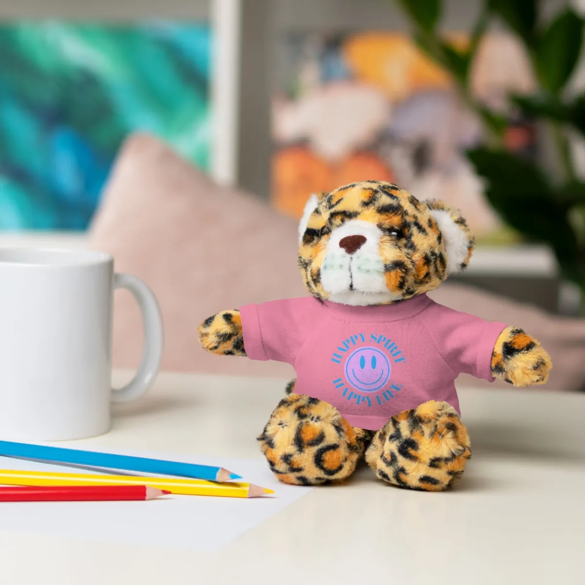 Happy Spirit Happy Life Stuffie, Stuffy, Stuffed Animals with Tee, Happy Mind Gift, Inspo , Love Toy Panda, Bear, Bunny, Jaguar, She