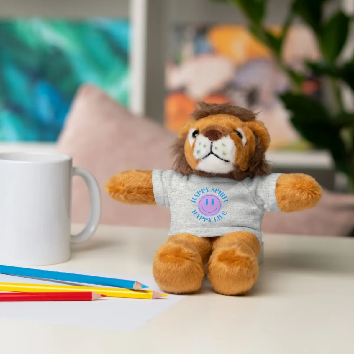 Happy Spirit Happy Life Stuffie, Stuffy, Stuffed Animals with Tee, Happy Mind Gift, Inspo , Love Toy Panda, Bear, Bunny, Jaguar, She