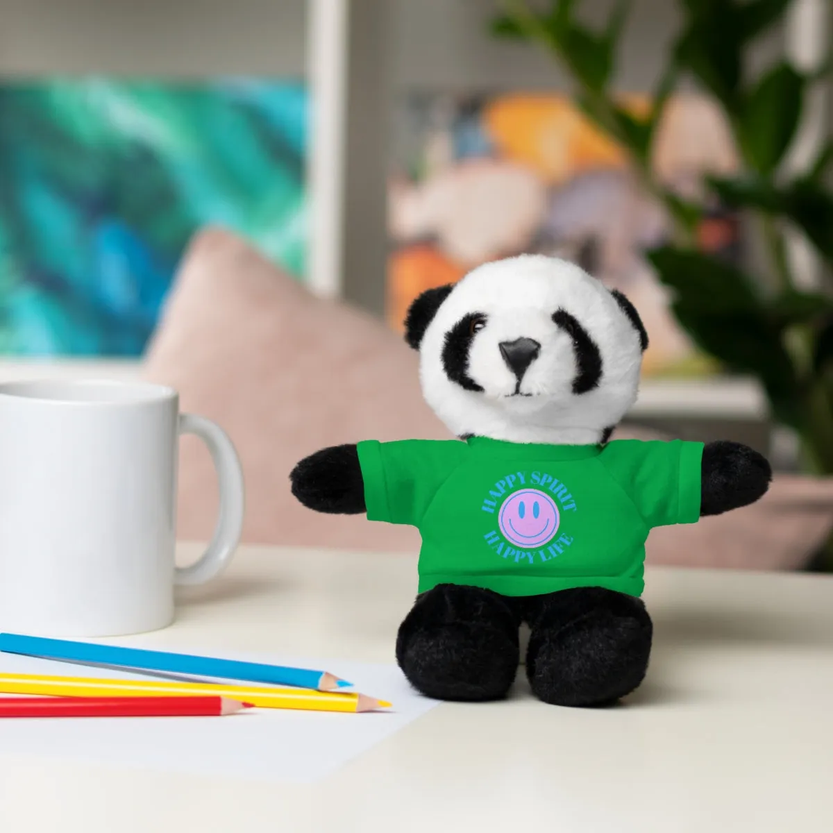 Happy Spirit Happy Life Stuffie, Stuffy, Stuffed Animals with Tee, Happy Mind Gift, Inspo , Love Toy Panda, Bear, Bunny, Jaguar, She