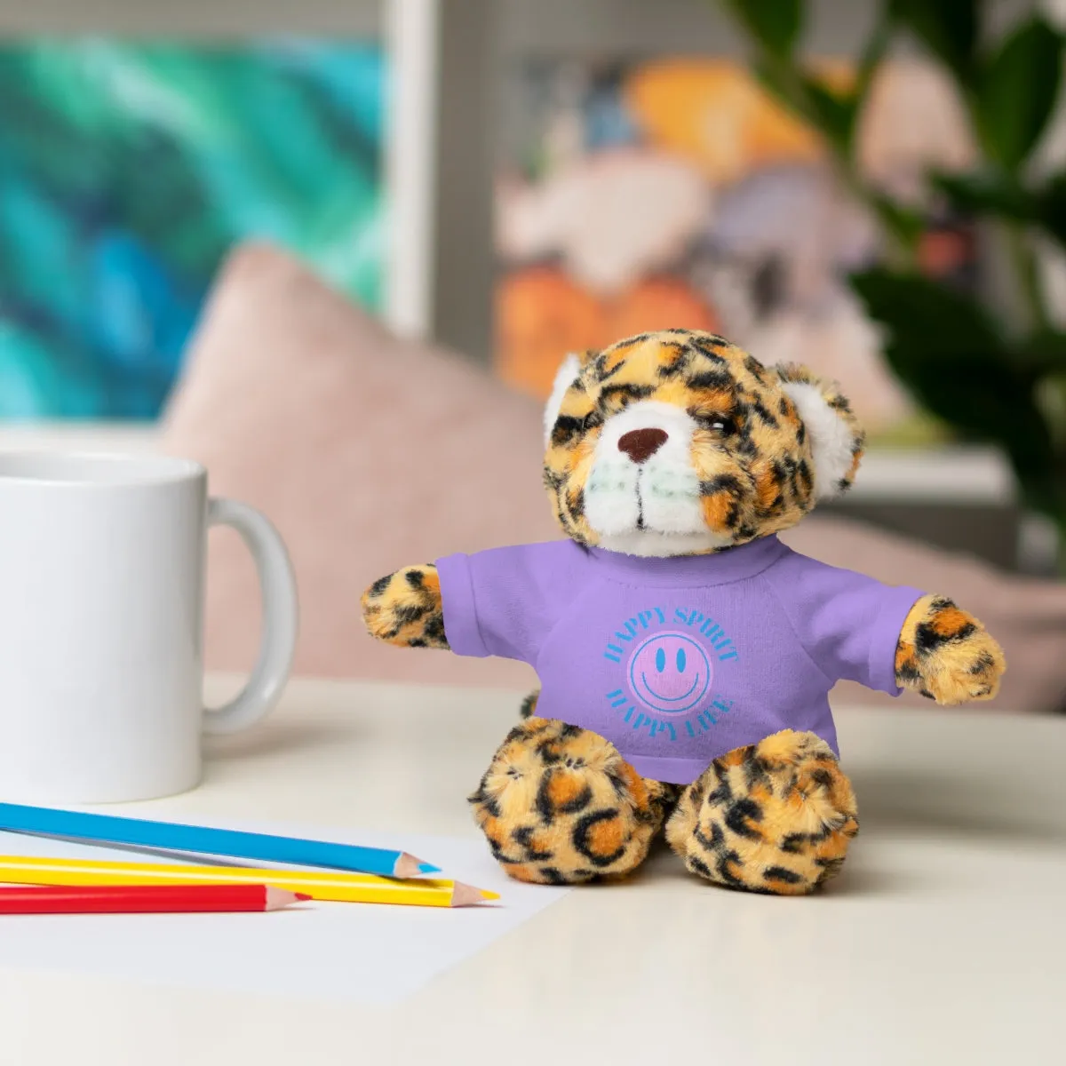 Happy Spirit Happy Life Stuffie, Stuffy, Stuffed Animals with Tee, Happy Mind Gift, Inspo , Love Toy Panda, Bear, Bunny, Jaguar, She