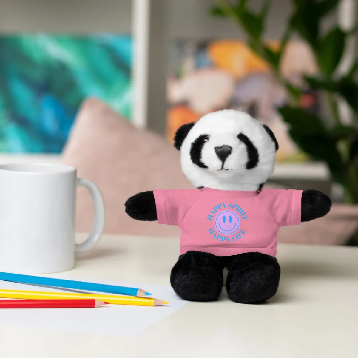 Happy Spirit Happy Life Stuffie, Stuffy, Stuffed Animals with Tee, Happy Mind Gift, Inspo , Love Toy Panda, Bear, Bunny, Jaguar, She