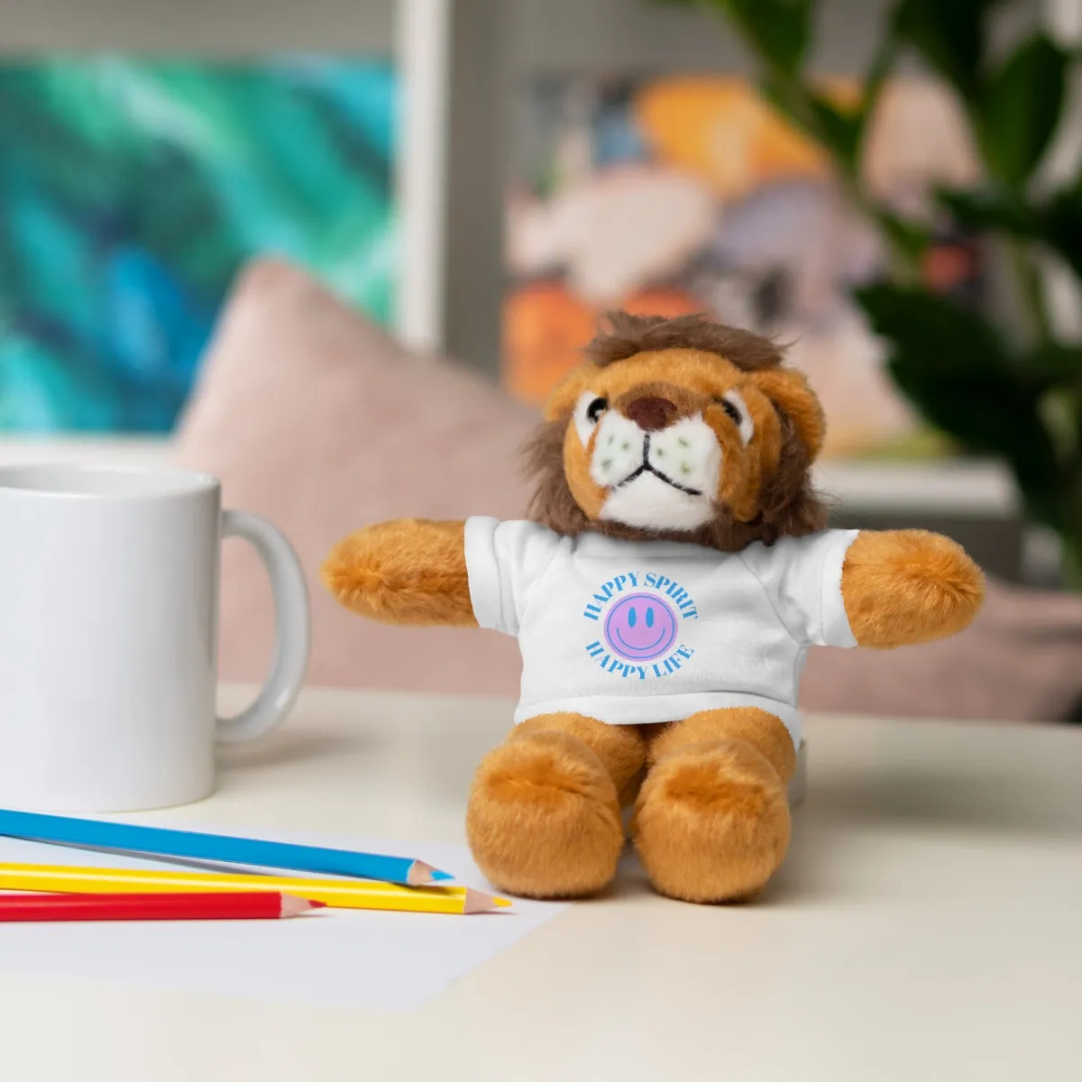 Happy Spirit Happy Life Stuffie, Stuffy, Stuffed Animals with Tee, Happy Mind Gift, Inspo , Love Toy Panda, Bear, Bunny, Jaguar, She