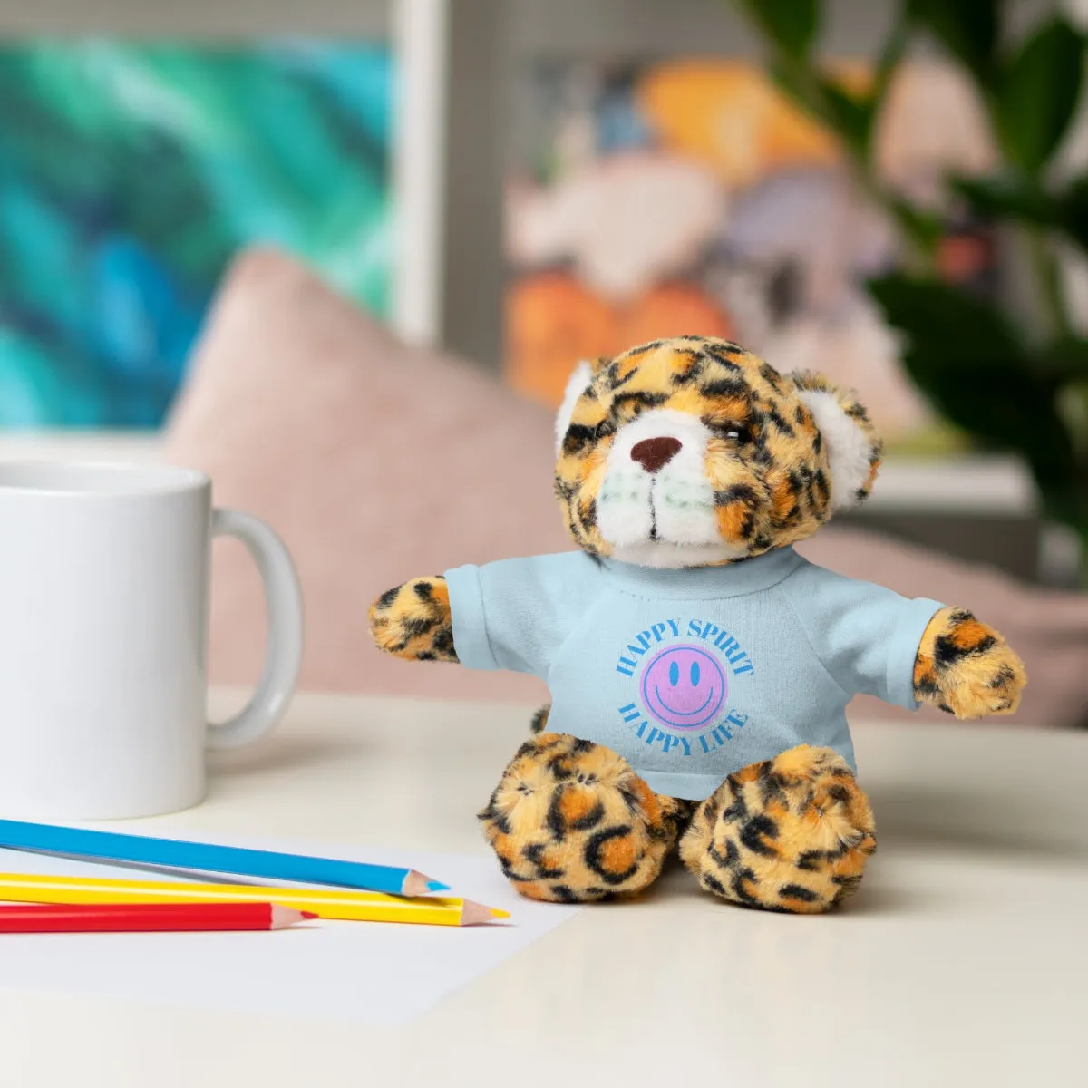 Happy Spirit Happy Life Stuffie, Stuffy, Stuffed Animals with Tee, Happy Mind Gift, Inspo , Love Toy Panda, Bear, Bunny, Jaguar, She