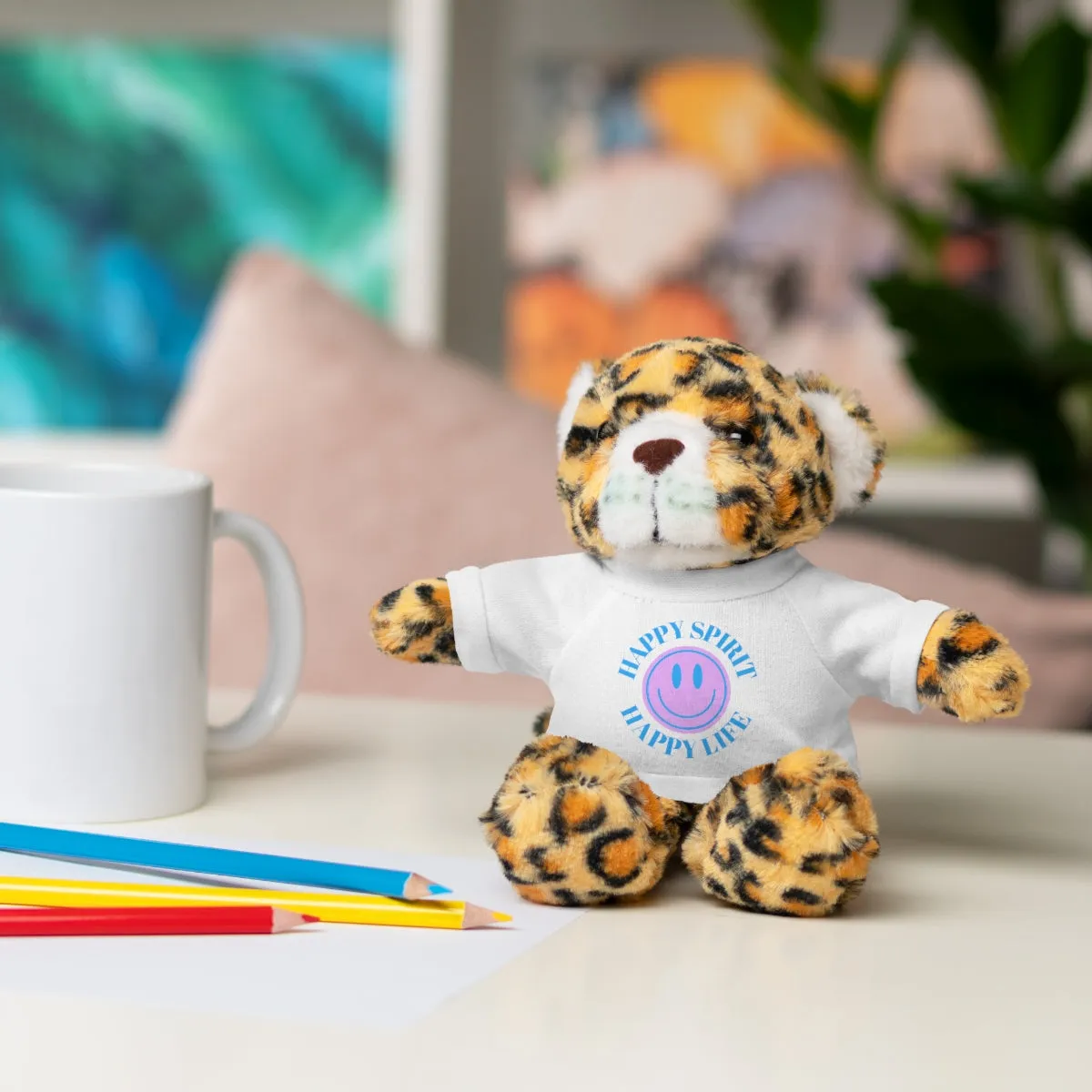 Happy Spirit Happy Life Stuffie, Stuffy, Stuffed Animals with Tee, Happy Mind Gift, Inspo , Love Toy Panda, Bear, Bunny, Jaguar, She