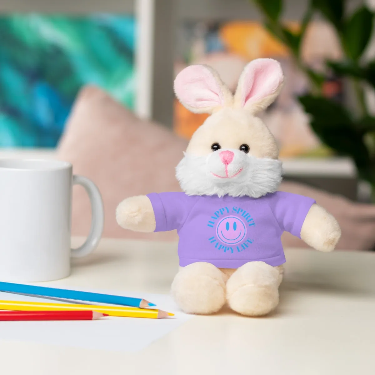 Happy Spirit Happy Life Stuffie, Stuffy, Stuffed Animals with Tee, Happy Mind Gift, Inspo , Love Toy Panda, Bear, Bunny, Jaguar, She