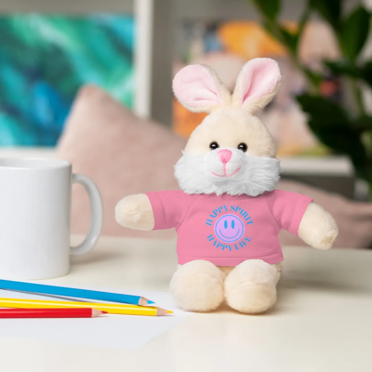 Happy Spirit Happy Life Stuffie, Stuffy, Stuffed Animals with Tee, Happy Mind Gift, Inspo , Love Toy Panda, Bear, Bunny, Jaguar, Sheep, Lion