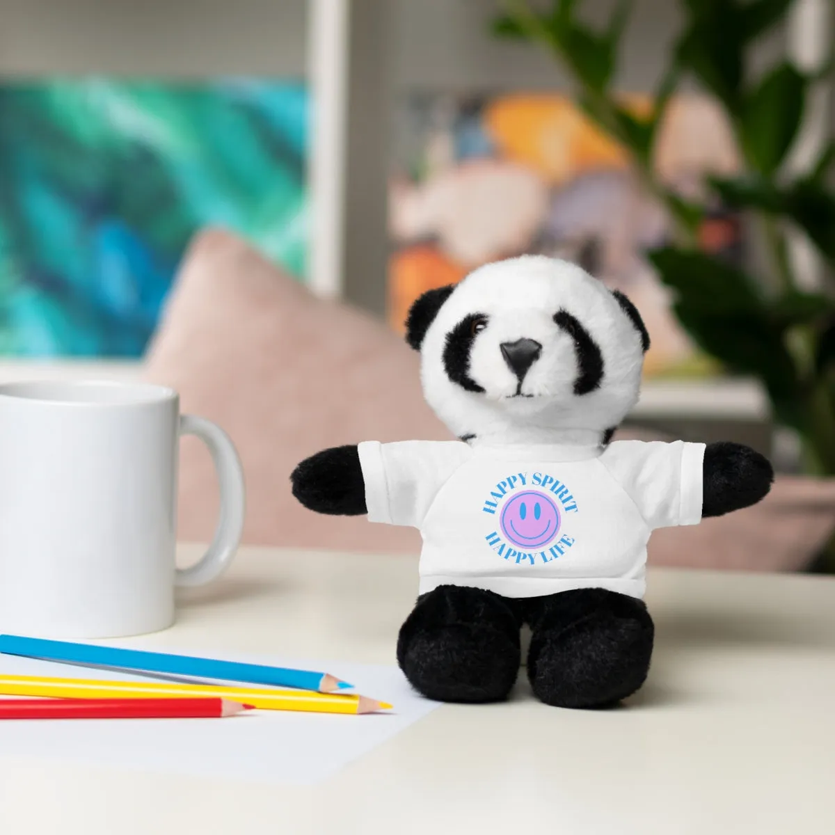 Happy Spirit Happy Life Stuffie, Stuffy, Stuffed Animals with Tee, Happy Mind Gift, Inspo , Love Toy Panda, Bear, Bunny, Jaguar, Sheep, Lion