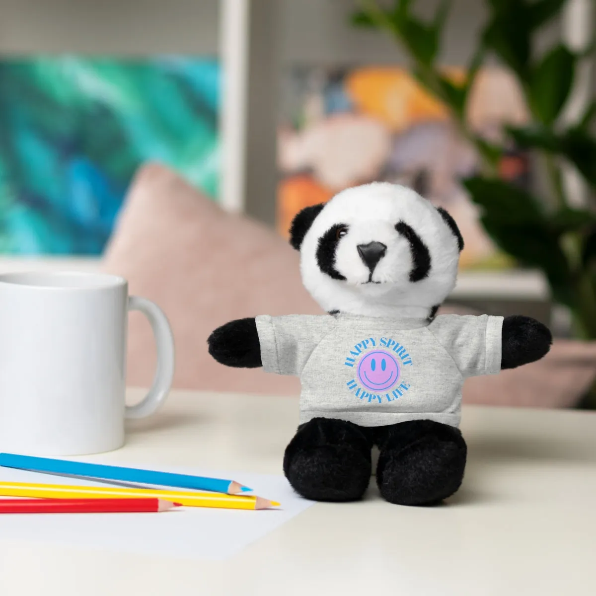 Happy Spirit Happy Life Stuffie, Stuffy, Stuffed Animals with Tee, Happy Mind Gift, Inspo , Love Toy Panda, Bear, Bunny, Jaguar, Sheep, Lion