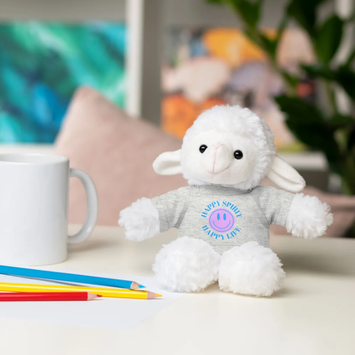 Happy Spirit Happy Life Stuffie, Stuffy, Stuffed Animals with Tee, Happy Mind Gift, Inspo , Love Toy Panda, Bear, Bunny, Jaguar, Sheep, Lion