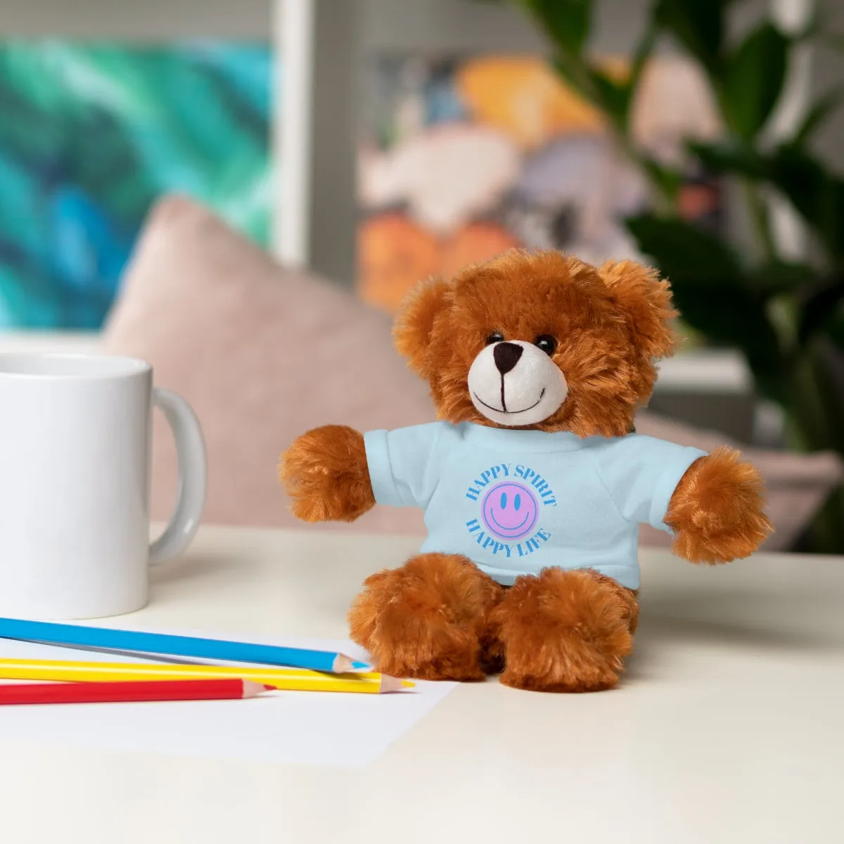 Happy Spirit Happy Life Stuffie, Stuffy, Stuffed Animals with Tee, Happy Mind Gift, Inspo , Love Toy Panda, Bear, Bunny, Jaguar, Sheep, Lion