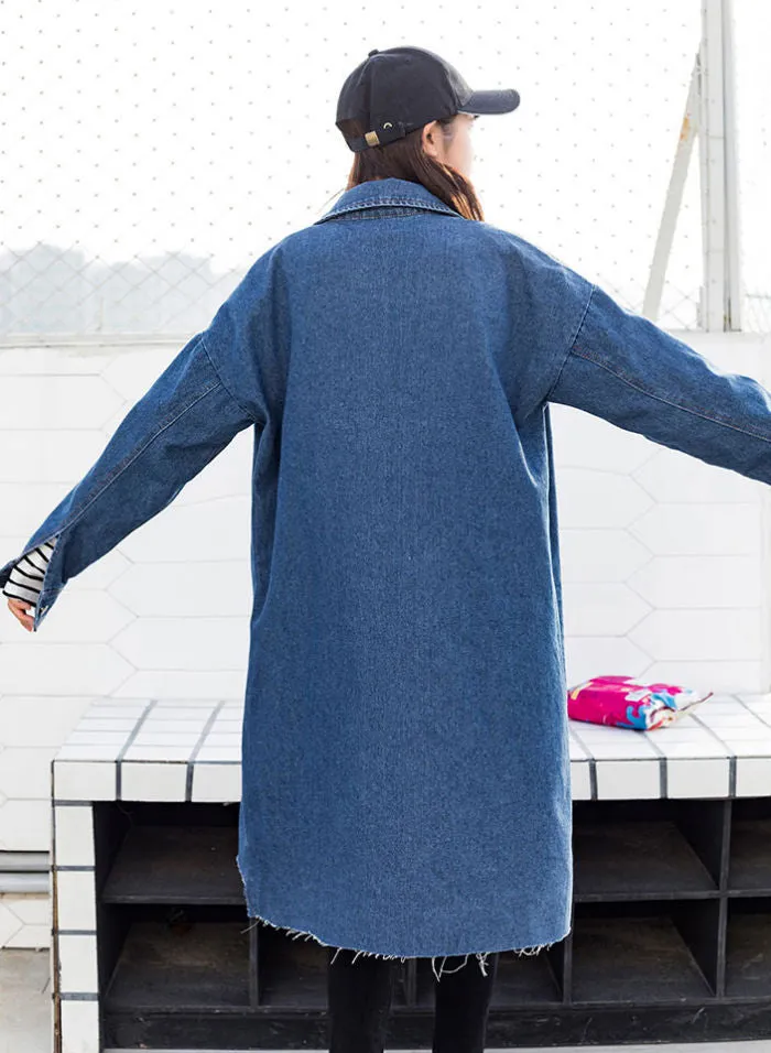 Jaket Kemeja Jeans Biru Lengan Panjang Sobek Trend Import