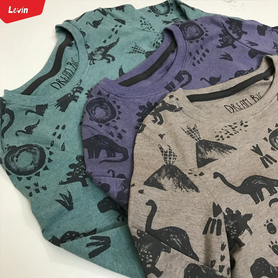Kids Cotton Round Neck Ribbed Cuffed Long Sleeve Sweatshirt T-Shirt