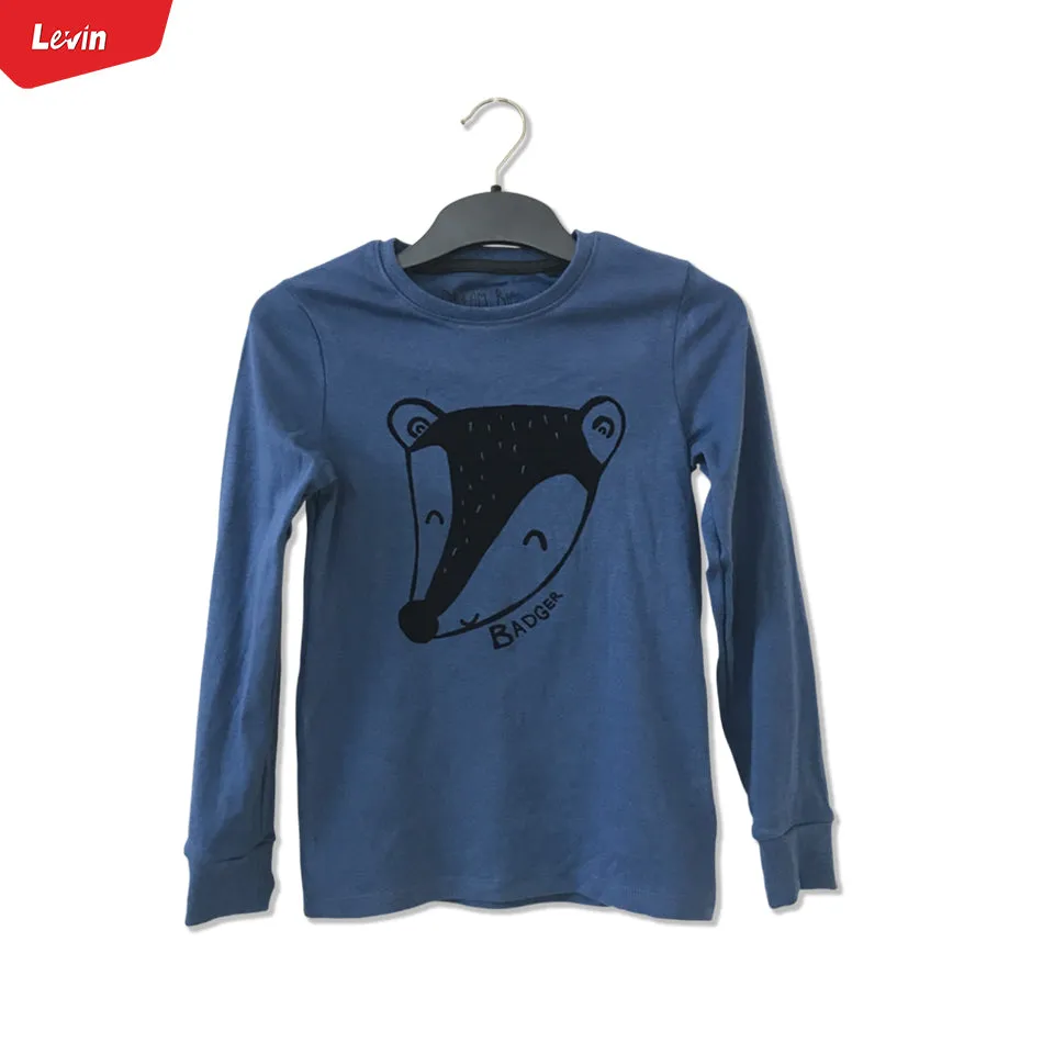 Kids Cotton Round Neck Ribbed Cuffed Long Sleeve Sweatshirt T-Shirt