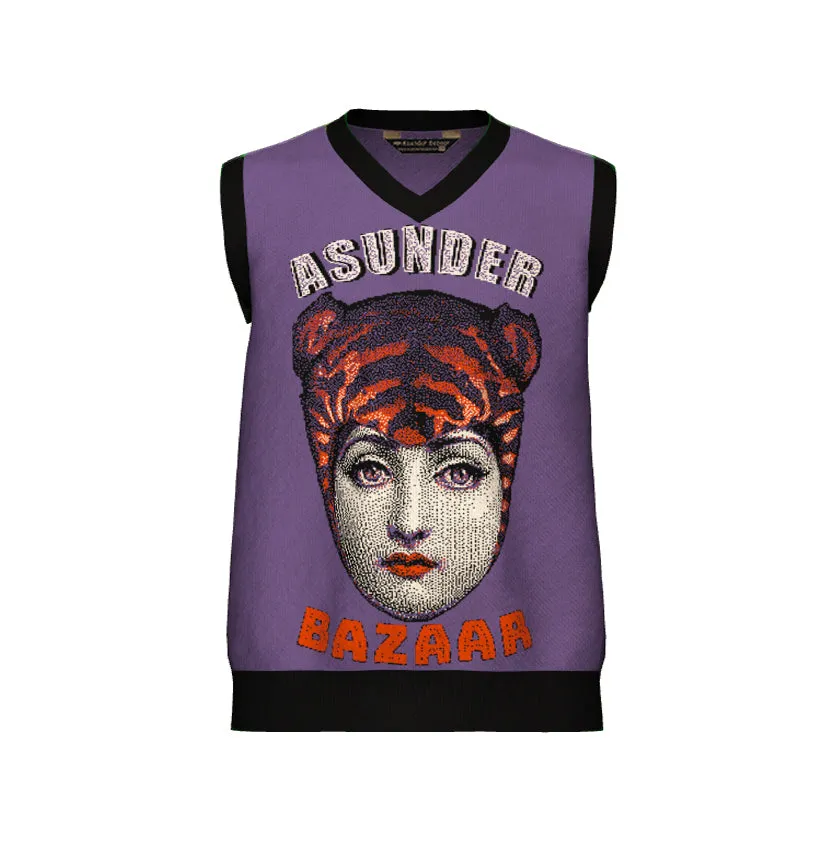 L IN STOCK AND READY TO SHIP Asunder Bazaar Purple V Neck Sweater Vest Unisex