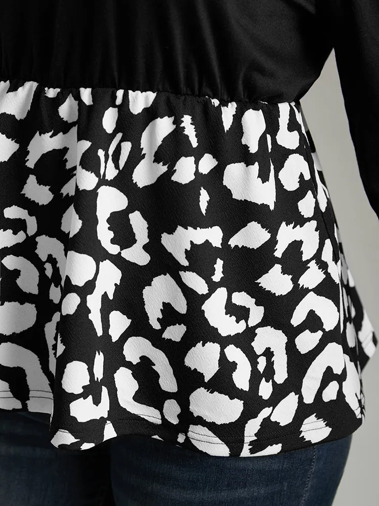 Leopard Print Patchwork Gathered T-shirt