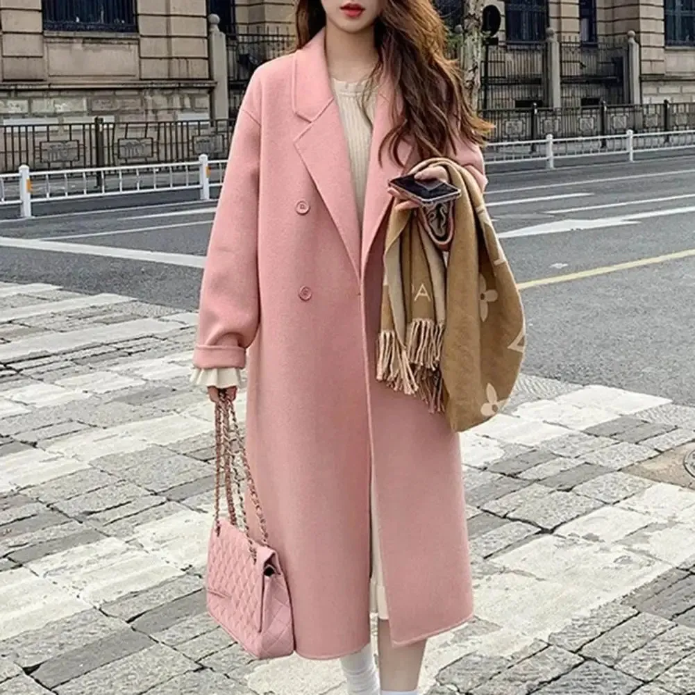 LVSANW Women Woolen Coat Double-Breasted Autumn Winter New Fashion Loose Long Trench Coat Retro Loose Female Overcoat Ladies Windbreak