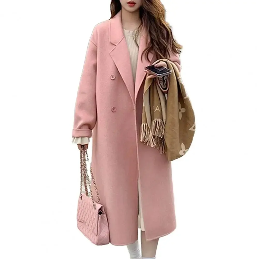 LVSANW Women Woolen Coat Double-Breasted Autumn Winter New Fashion Loose Long Trench Coat Retro Loose Female Overcoat Ladies Windbreak