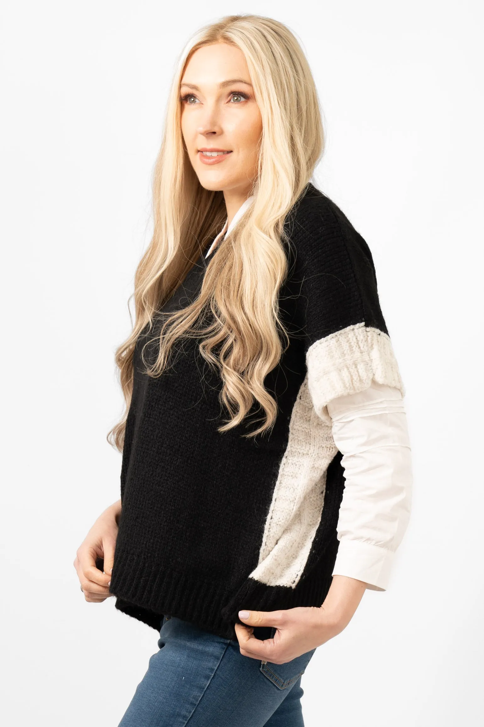 Malia Wool Blend Tank Top - Black/Cream
