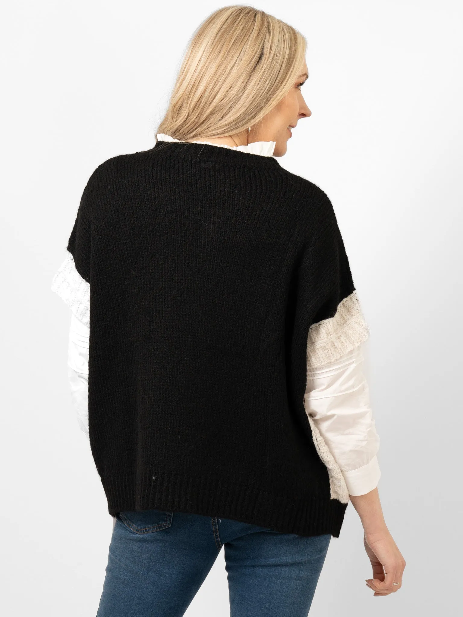 Malia Wool Blend Tank Top - Black/Cream