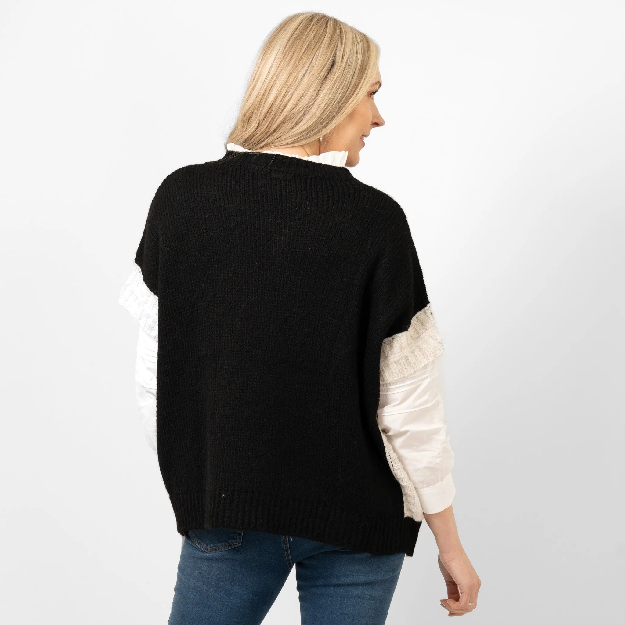 Malia Wool Blend Tank Top - Black/Cream