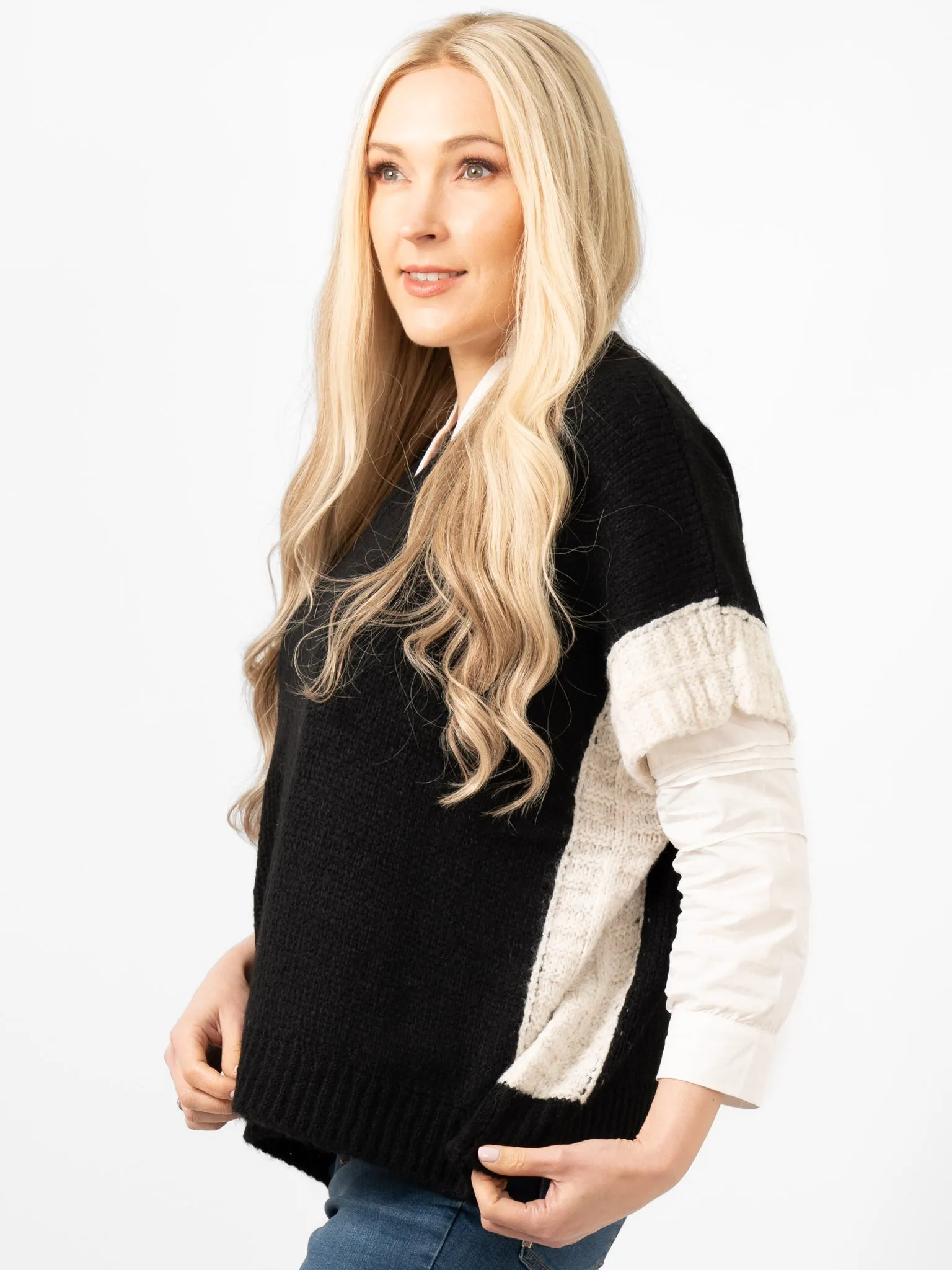 Malia Wool Blend Tank Top - Black/Cream