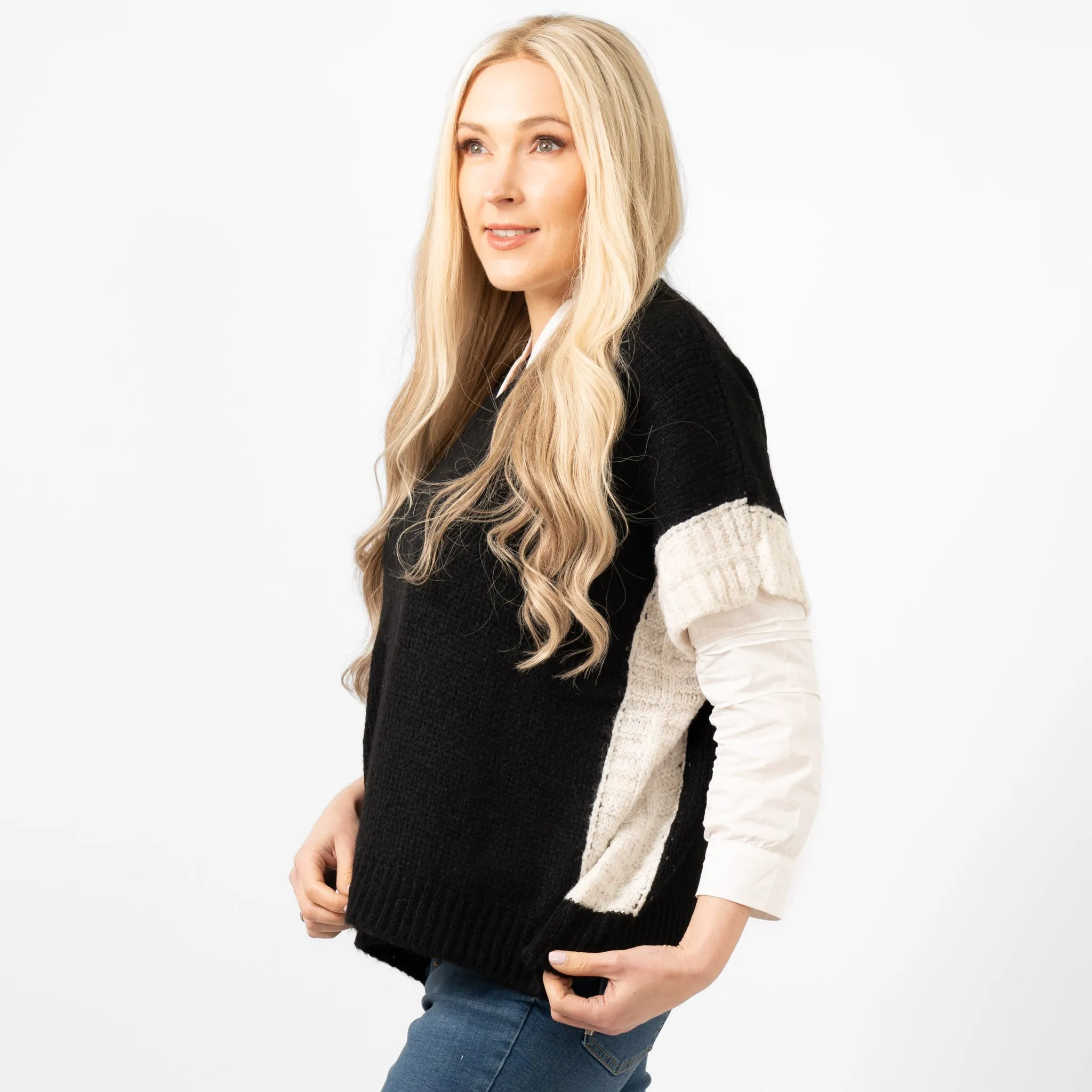 Malia Wool Blend Tank Top - Black/Cream