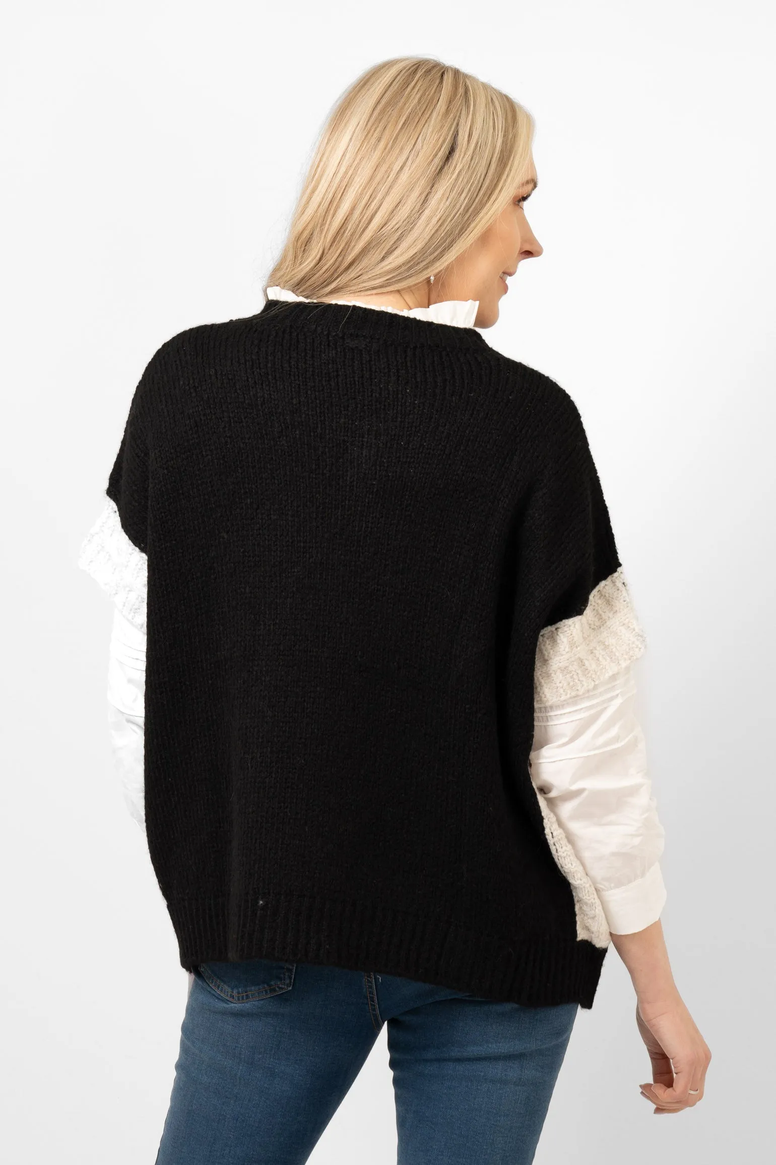 Malia Wool Blend Tank Top - Black/Cream