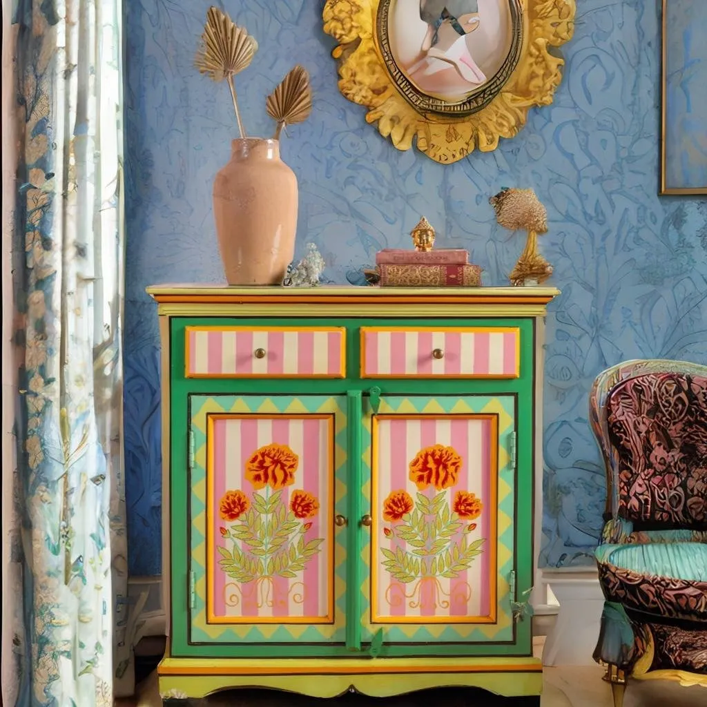 Marigold Hand Painted Mango Wood Cabinet/ SideBoard Table, Home Decor Table,Bedroom Table, Side Table By J.L.HOME DECOR