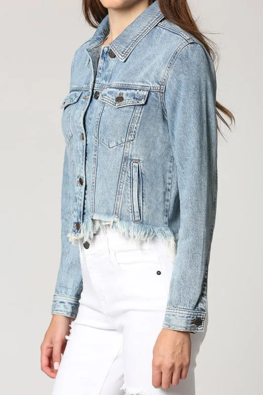 Medium Wash Classic Cropped Fitted Jacket
