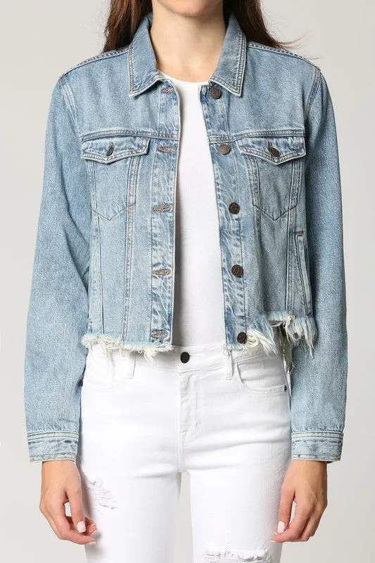 Medium Wash Classic Cropped Fitted Jacket