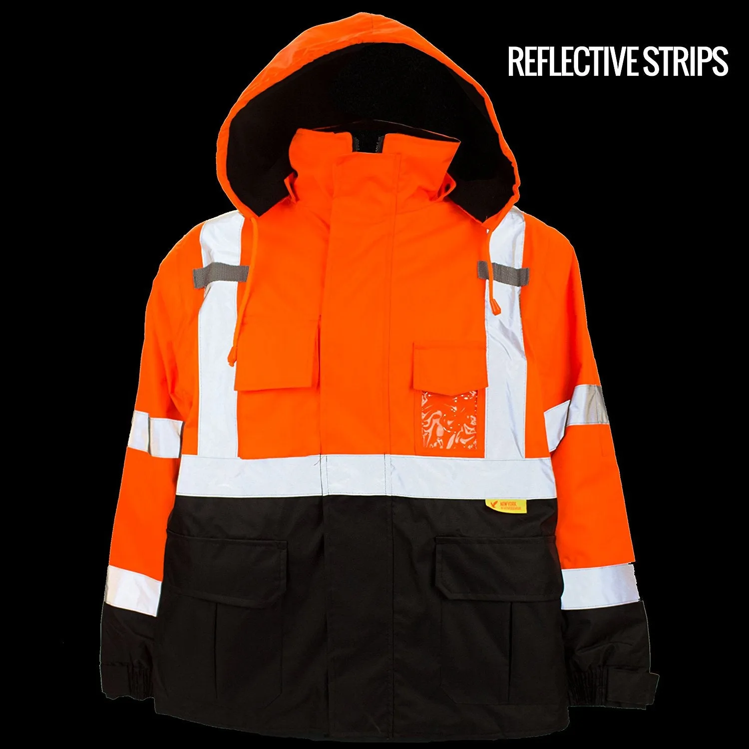 Men's Ansi Class 3 High Visibility Safety Bomber Jacket With Zipper, PVC Pocket, Black Bottom and Detachable sleeve- J8511