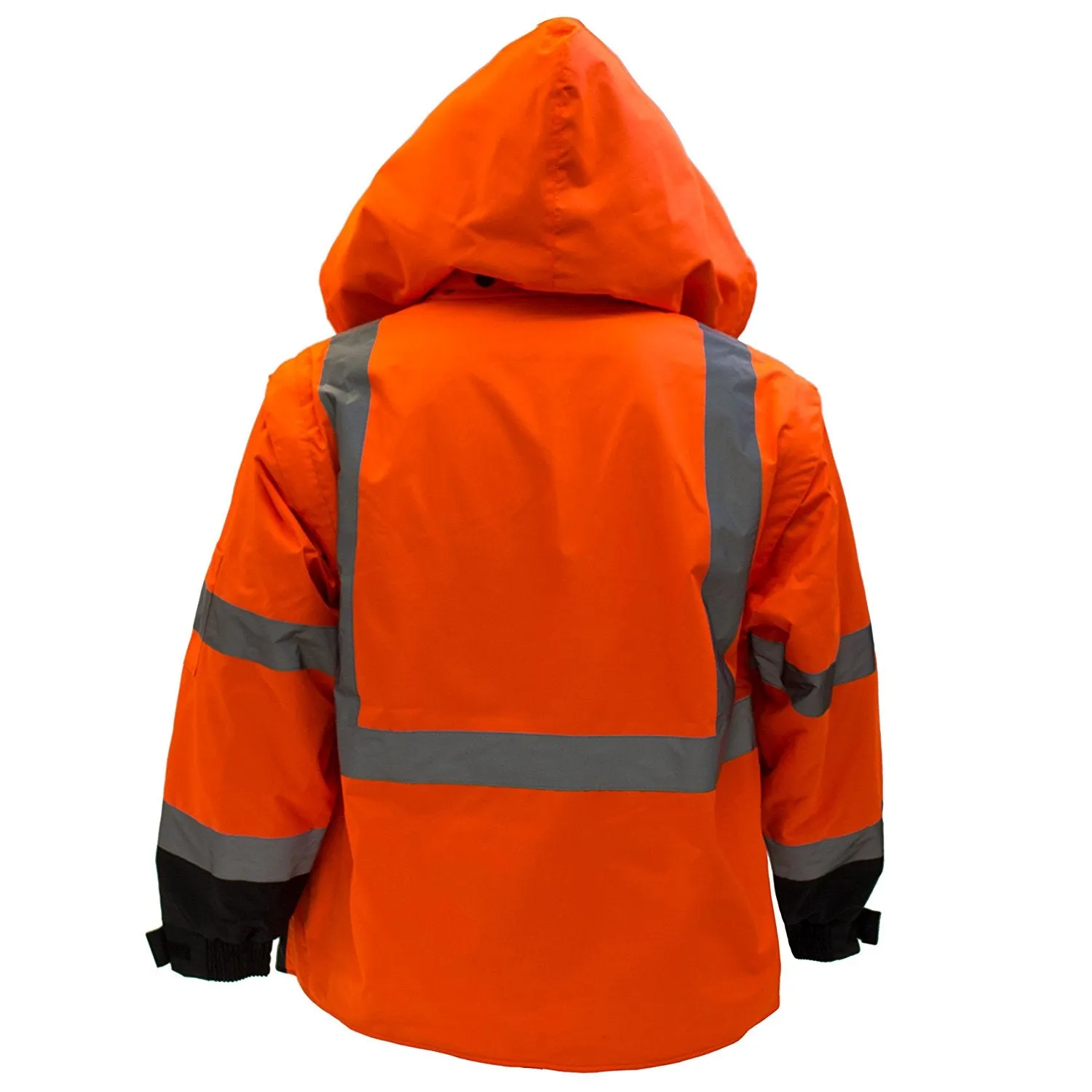 Men's Ansi Class 3 High Visibility Safety Bomber Jacket With Zipper, PVC Pocket, Black Bottom and Detachable sleeve- J8511