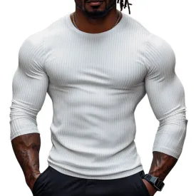 Men's Casual Cotton Blended Ribbed Round Neck Slim Fit Long Sleeve T-Shirt 92306363M