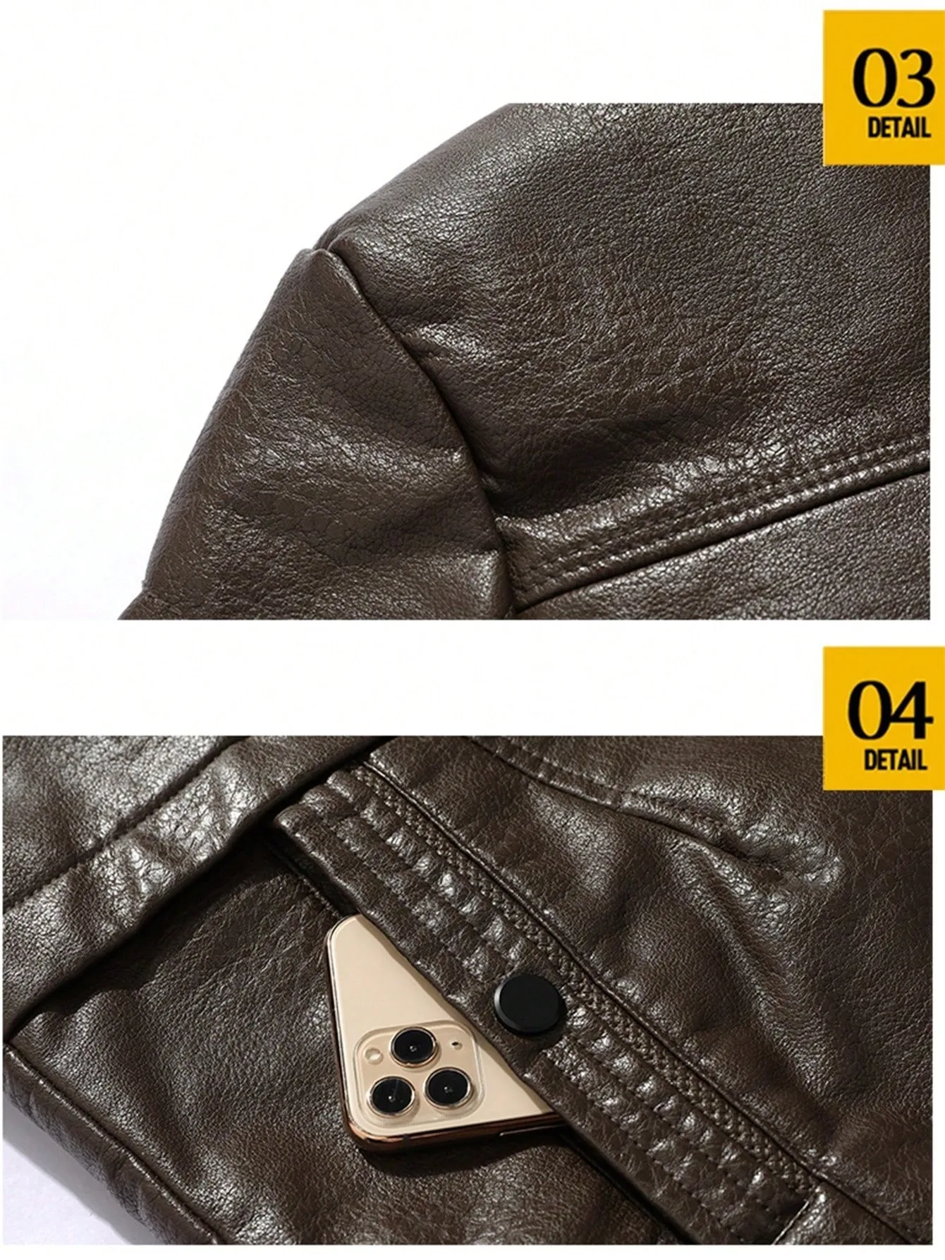 Men's PU Leather Teddy Lined Coat