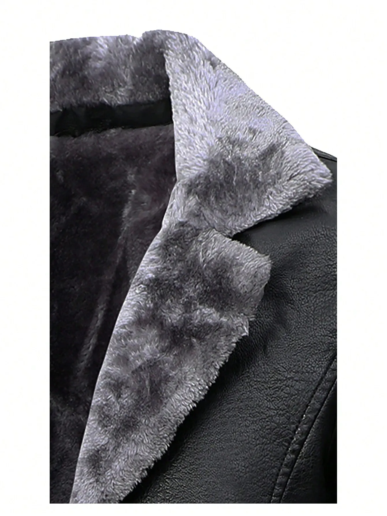 Men's PU Leather Teddy Lined Coat