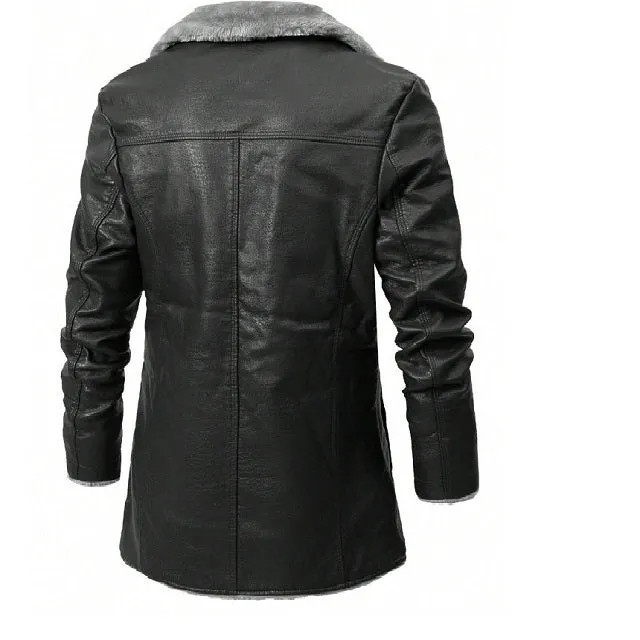 Men's PU Leather Teddy Lined Coat