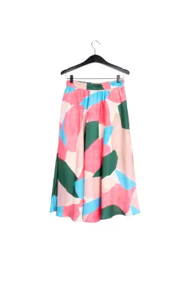 Multicolor midi-length skirt with graphic print