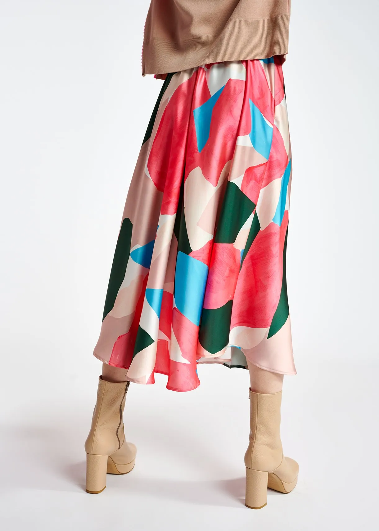 Multicolor midi-length skirt with graphic print