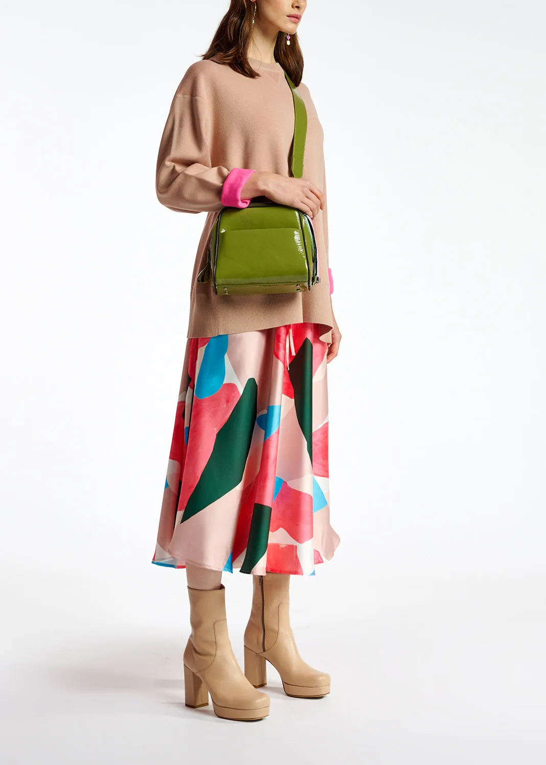 Multicolor midi-length skirt with graphic print