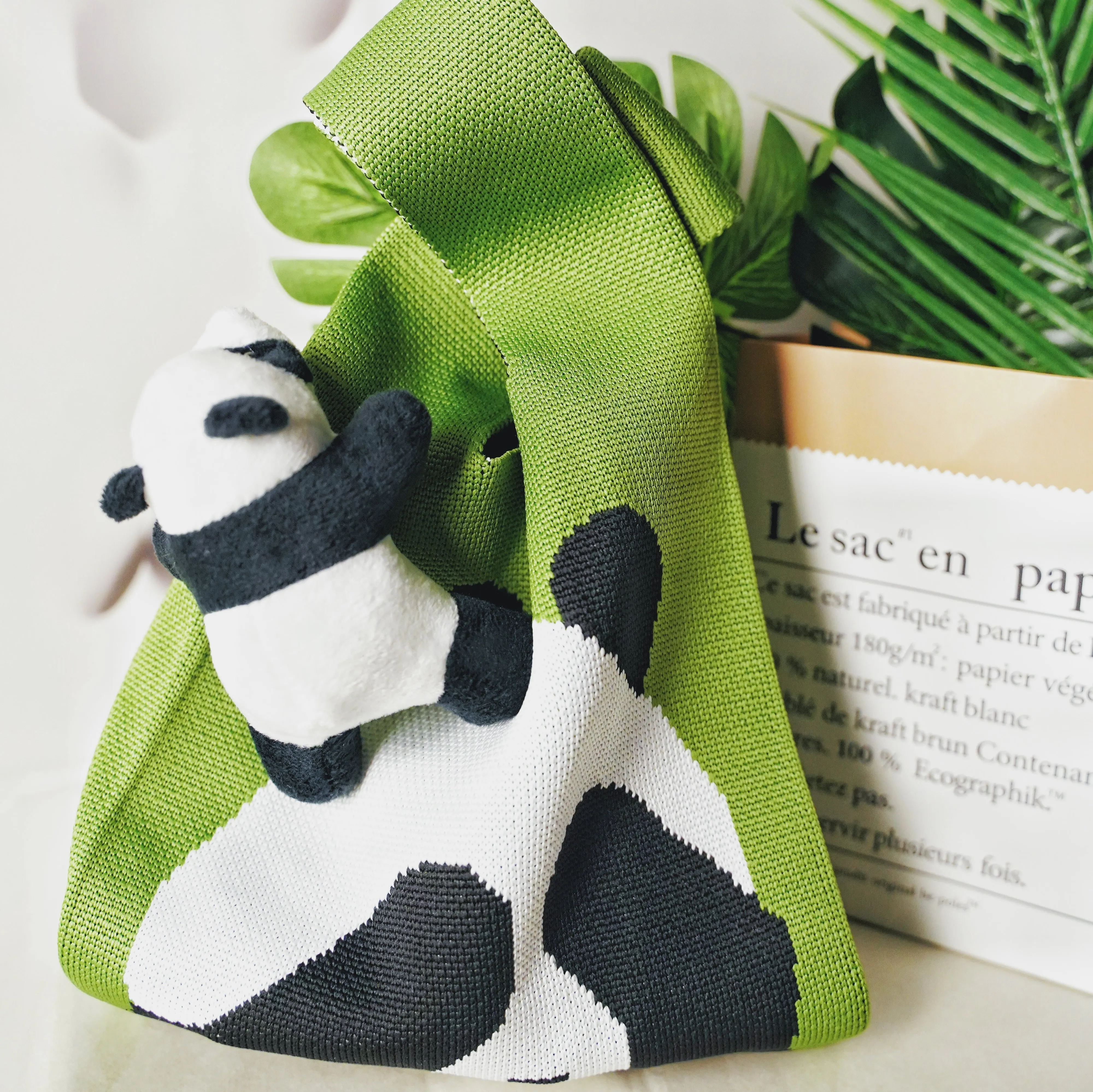 New Panda Print Knitted Bag With Large Capacity, Ideal For Commute And Daily Use, Lightweight, Trendy And Versatile, Can Be Used As A Vest Bag Or Handbag