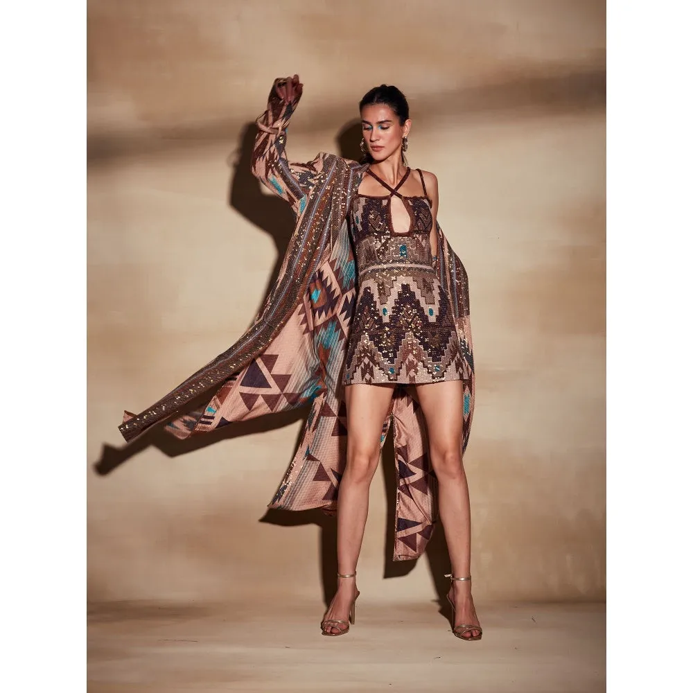 Nikita Mhaisalkar Stripe Aztec Tan Trench Coat