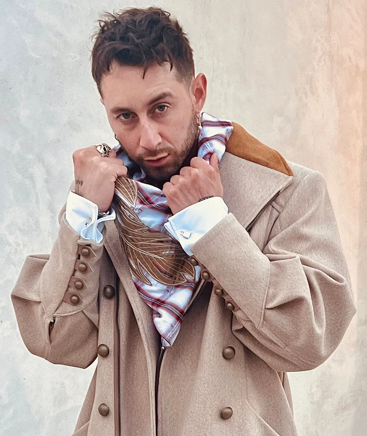 OBELISK - "NAPOLEON"  Melton Coat in Beige