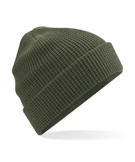 Organic cotton waffle beanie | Olive Green