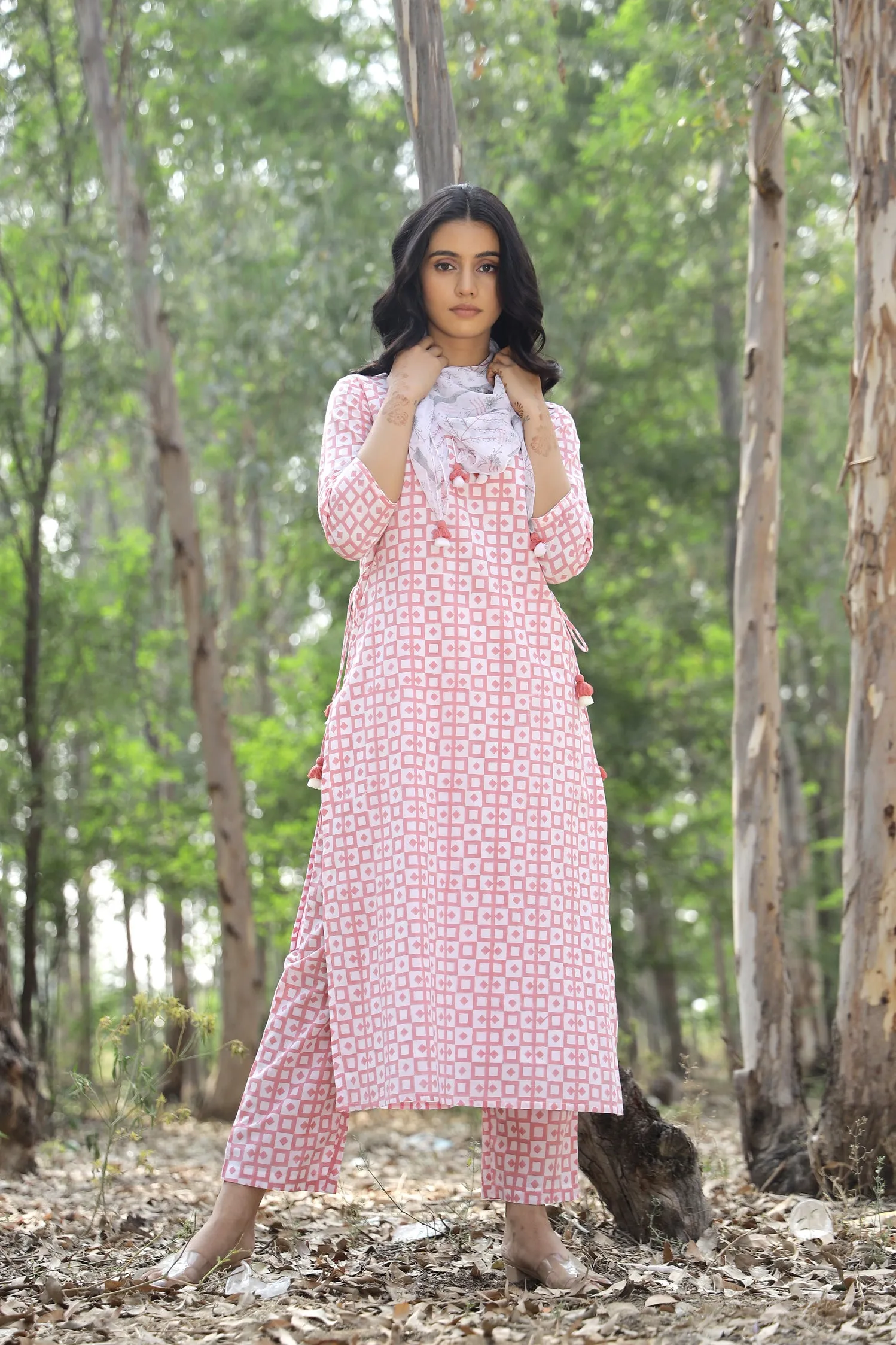 PINK CHECKS COTTON TUNIC SET (SET OF 3)