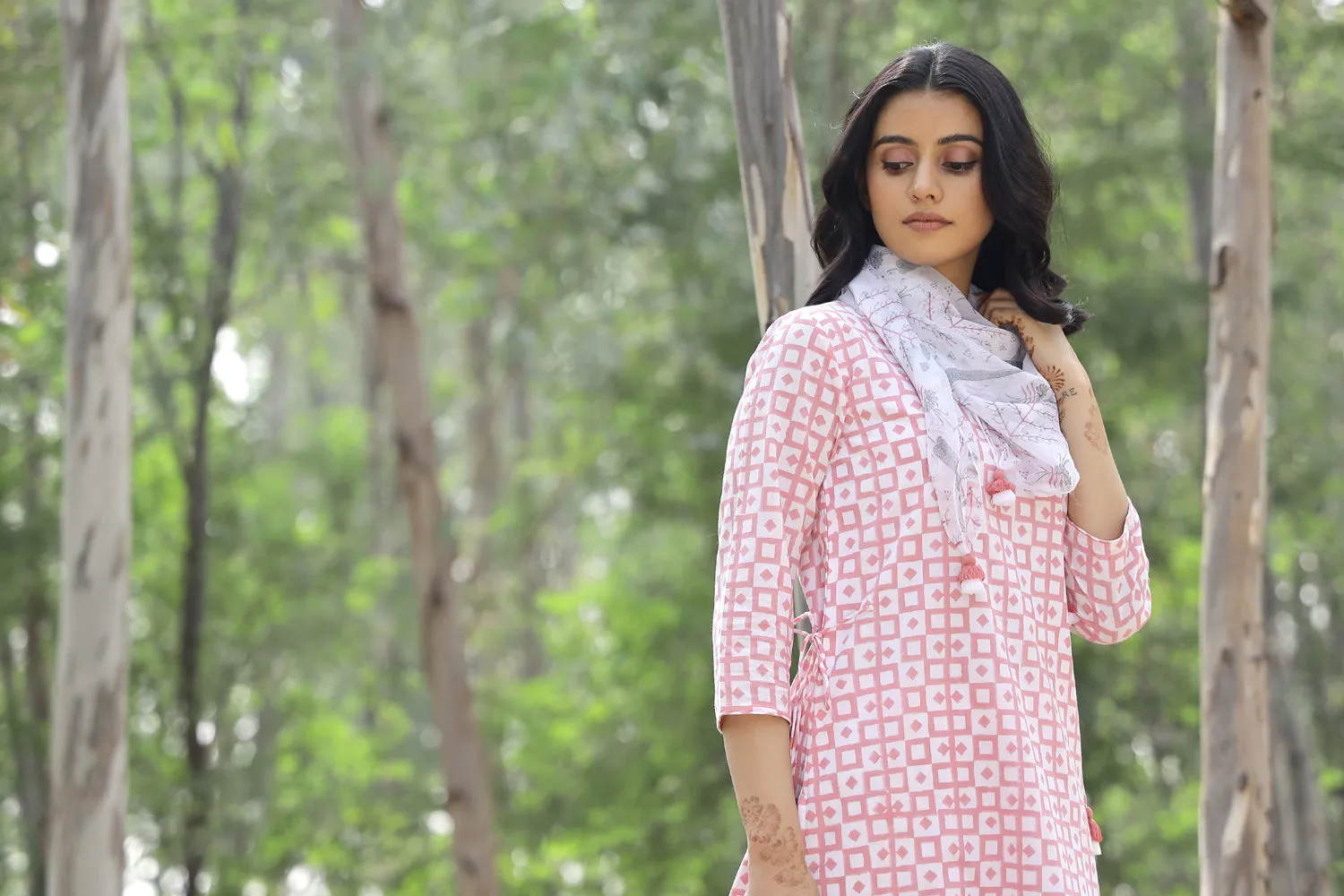 PINK CHECKS COTTON TUNIC SET (SET OF 3)