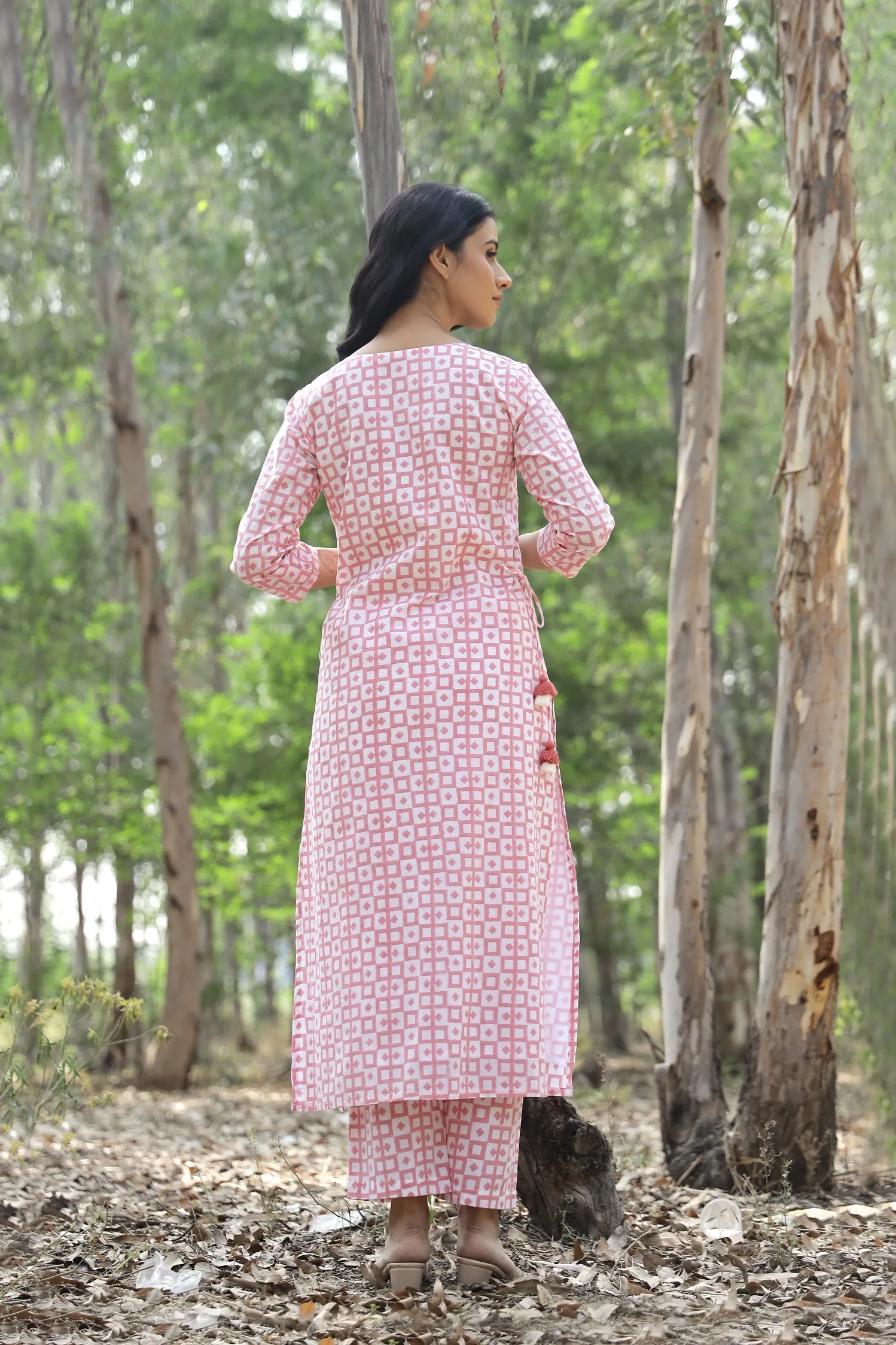 PINK CHECKS COTTON TUNIC SET (SET OF 3)